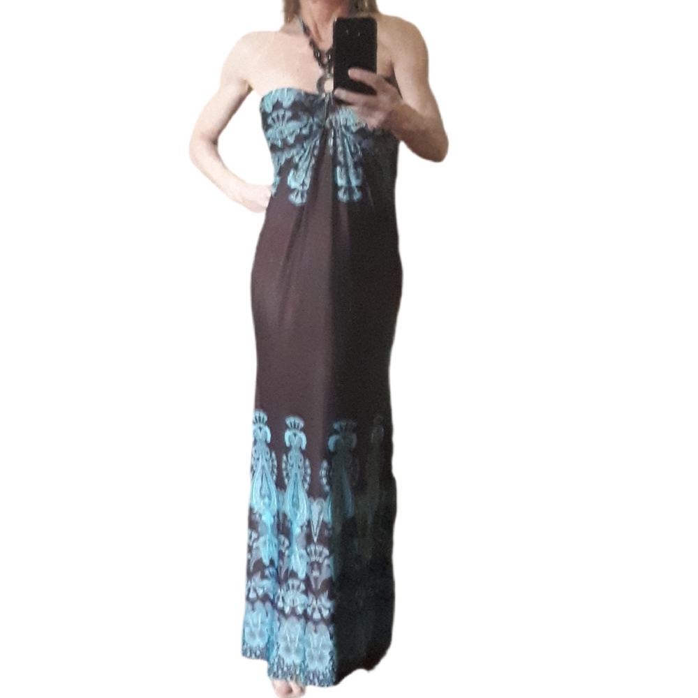Boho Brown And Blue Maxi Dress